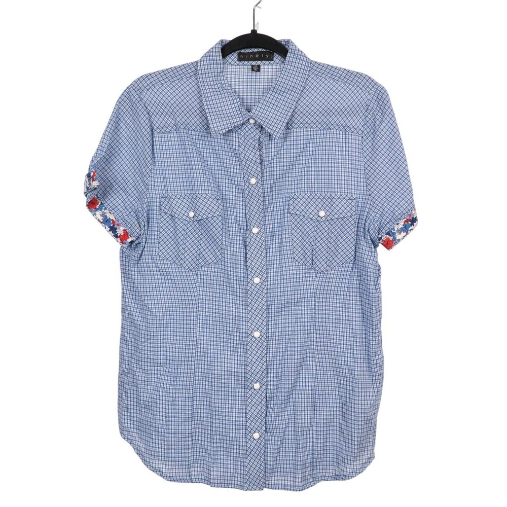 Ninety Gingham Button Up Shirt XL Mens Short Sleeve Floral Contrast Pearl Snap